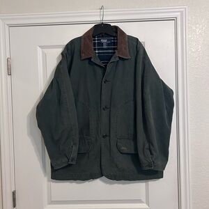 Polo Ralph Lauren Hunting Chore Coat Men’s L Green Plaid Lined Corduroy Collar